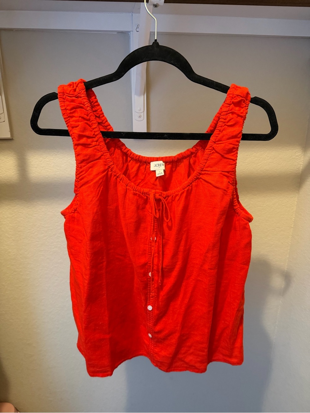 J. Crew Bright Red Button-Front Ruffled Strap Tank